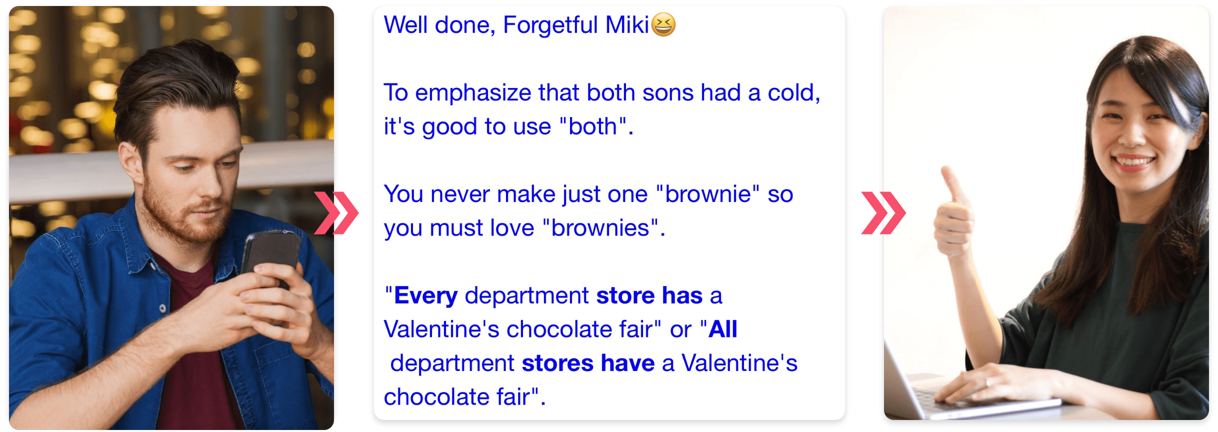 あなたの英語レベルに合わせてアドバイスや返信をします。<br>
             リアルな表現を学べるので、ナチュラルな<br>
              英語が身につきます！